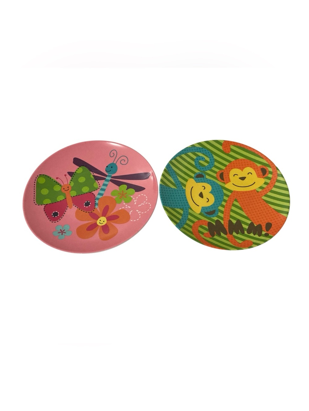 2 Melamine Plastic Plates Kohls BPA Free Monkey Butterfly Not Microwaveable